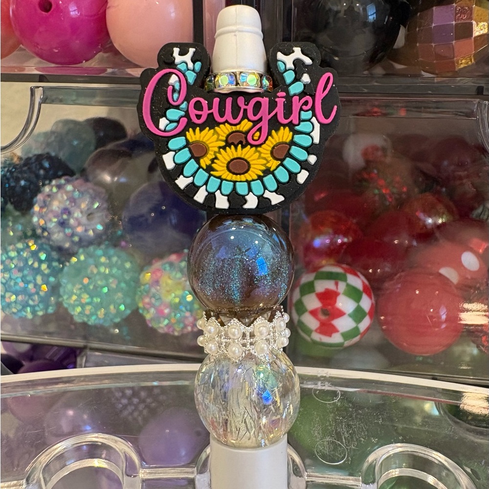 Handcrafted Cowgirl Sunflower Beaded Pen with Turquoise Accents